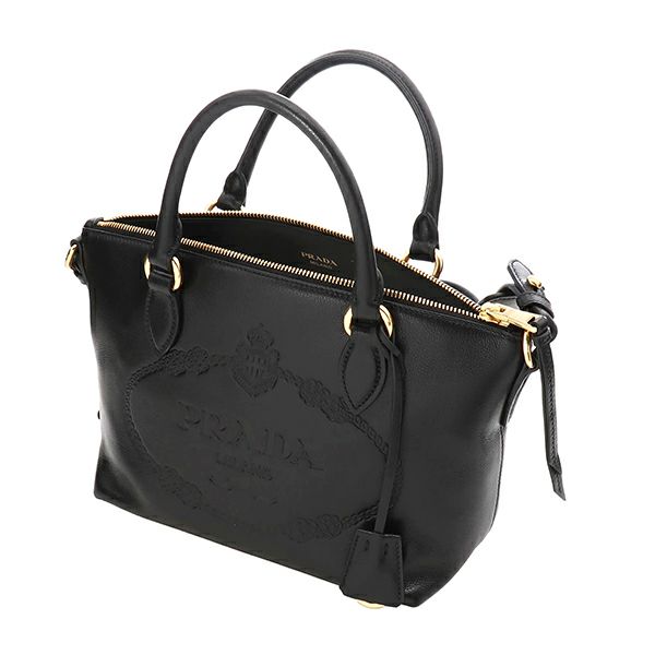 ブラック ロゴ入り ハンドバッグ PRADA プラダ テリー ミニトート 2wayハンドバッグ レタリング