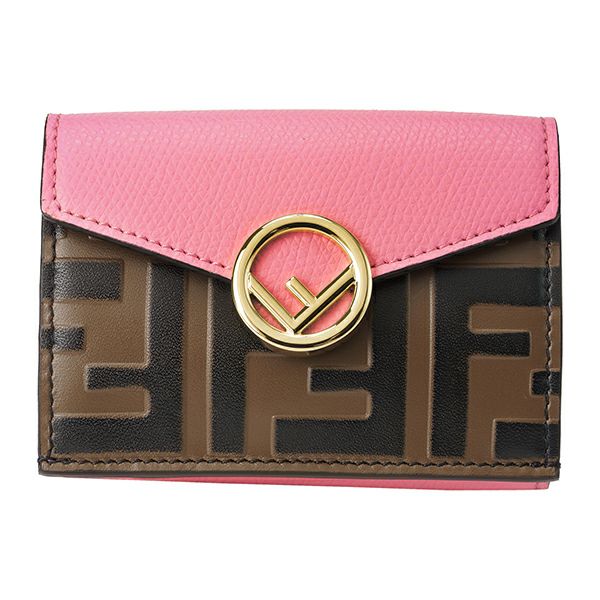 FENDI フェンディ レザー ロゴ 三つ折り コンパクト財布 8M0395 ピンク gy