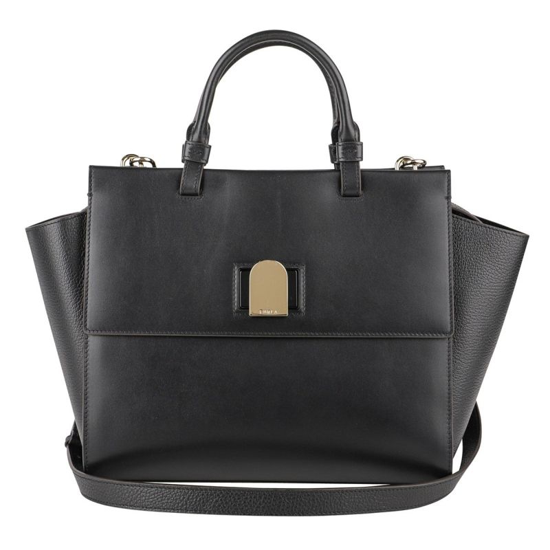 極美品　近年モデル　フルラ　トートバッグ　2way　黒　レザー　総柄　S41 極美品 近年モデル フルラ トートバッグ 2way 黒 レザー 総柄